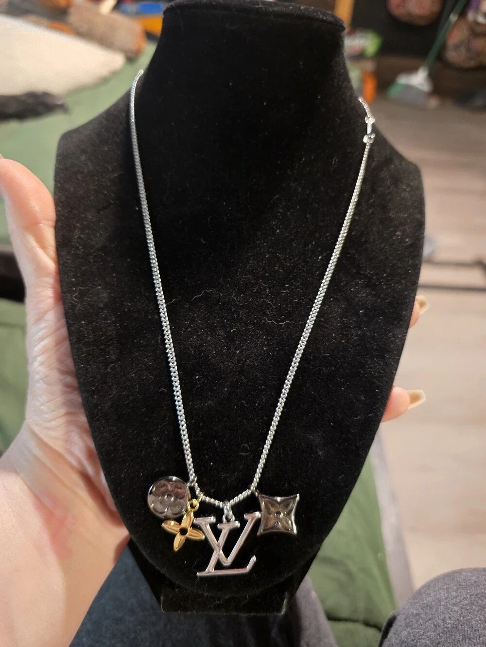 USED...UPCYCLED LV Silver Charm Necklace with Mixed Charms - Silver